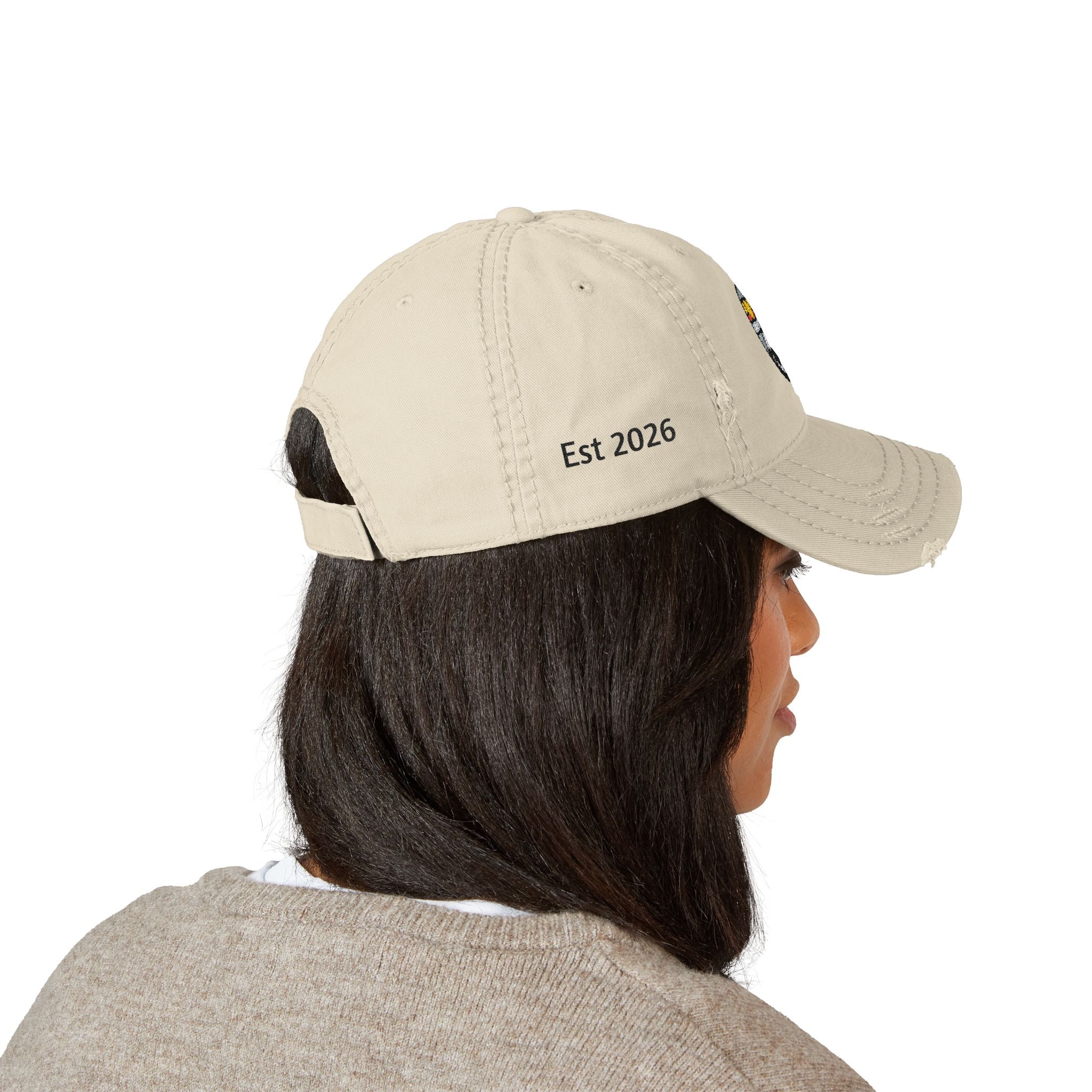 Distressed Embroidered Mountain Dad Hat – Retro Sunset Landscape Cap