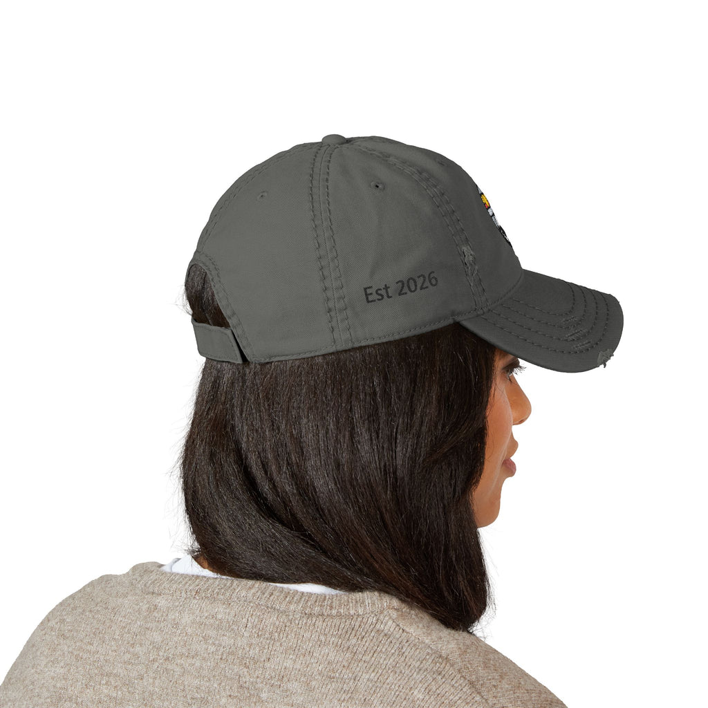 Distressed Embroidered Mountain Dad Hat – Retro Sunset Landscape Cap