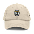 Distressed Embroidered Mountain Dad Hat – Retro Sunset Landscape Cap