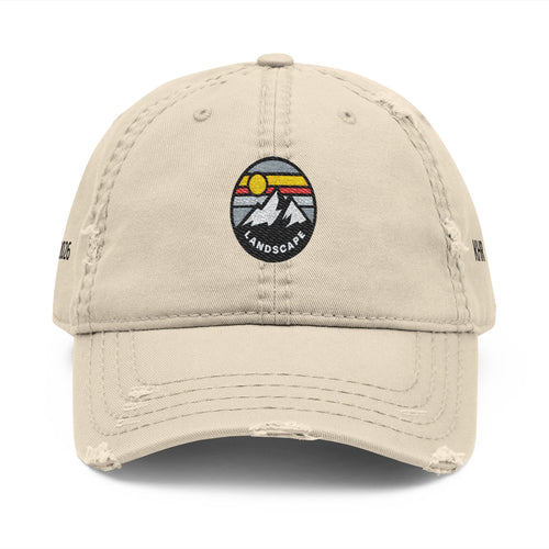 Distressed Embroidered Mountain Dad Hat – Retro Sunset Landscape Cap